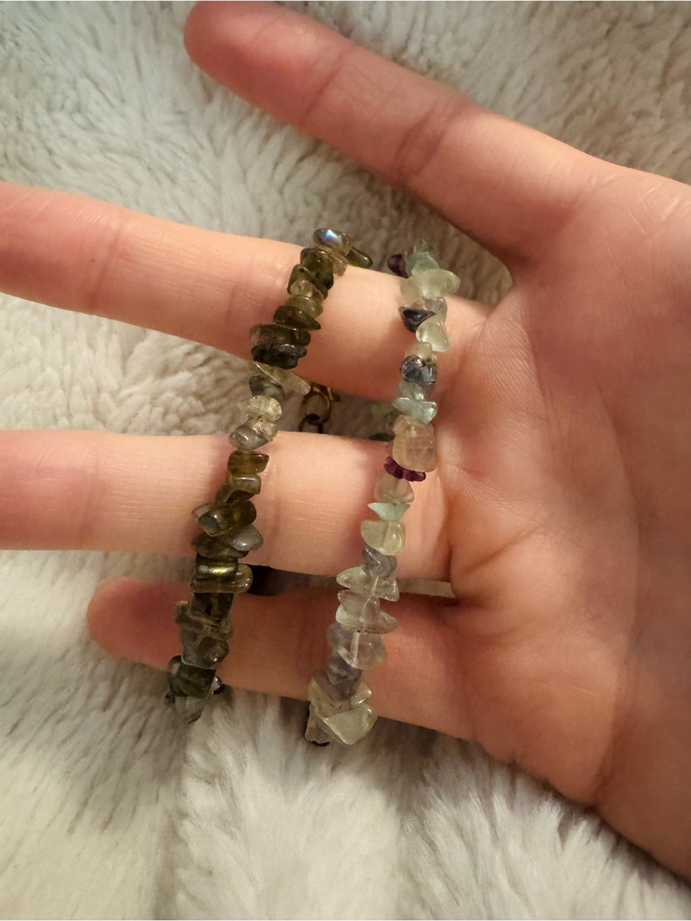 Labradorite and crystal bracelets with gold tone clasp- Set of 2